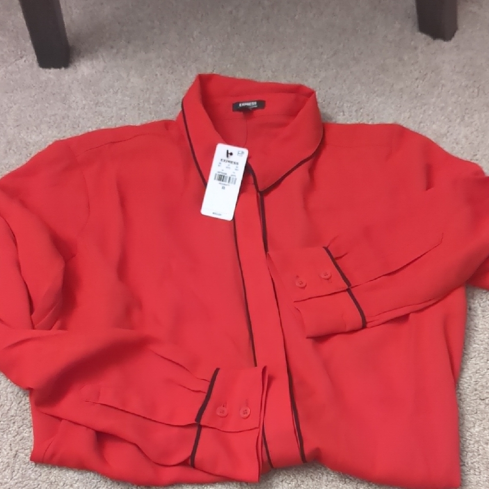 Express Red Blouse with Black Trim NWT